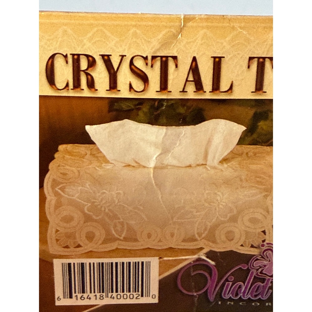 90's‎ Violet Linen Crystal Tissue Box Cover Lace Floral Embroidered Bows New